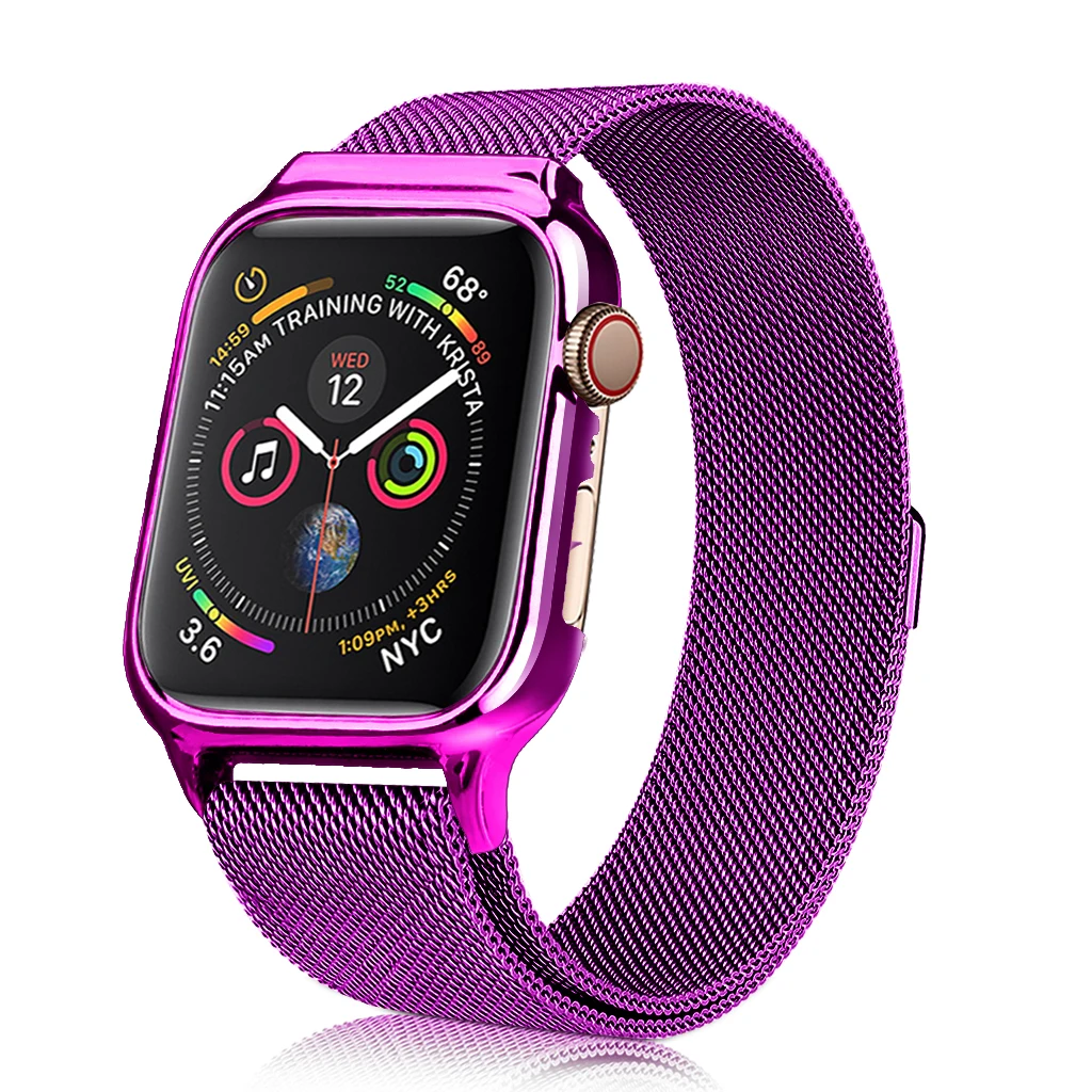 Магнитная Миланская петля, ремешок из нержавеющей стали, чехол для Apple Watch, ремешок 40 мм, 44 мм, чехол для iWatch, серия 4, 5, ремешок, бампер, рамка