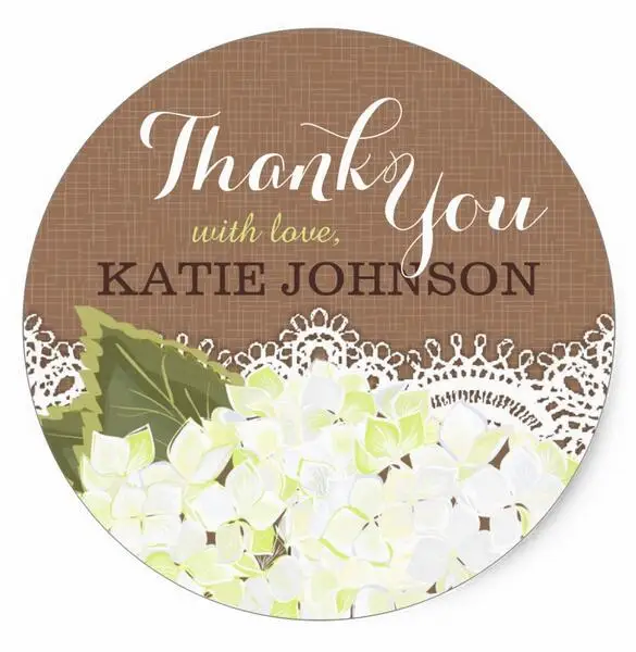 

1.5inch White Hydrangea and Lace Rustic Thank You Sticker