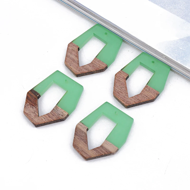 2pcs Retro Azure Green Wooden Necklace Charms Splice Resin Dangle Earring Base Findings Diy Women Jewelry Make Gift Handmade | Украшения и
