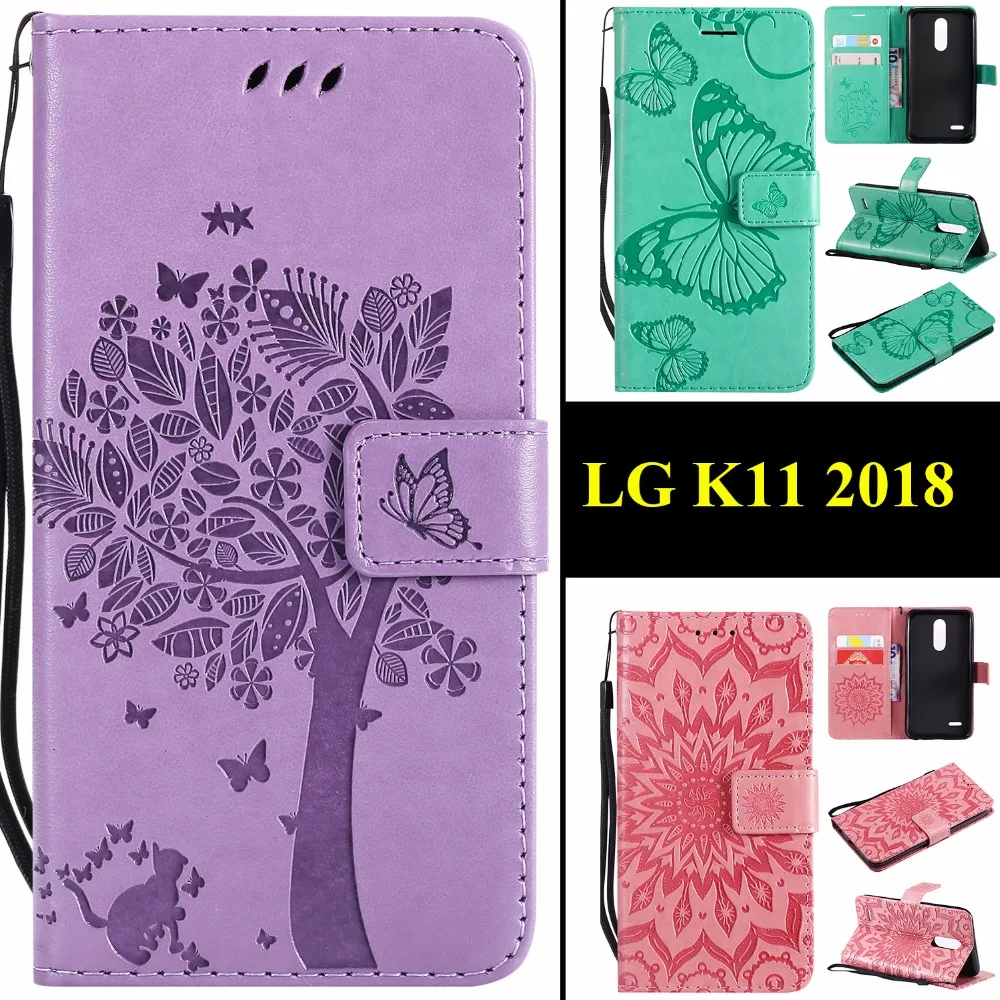Кожаный чехол книжка для LG K11 2018 защитный телефона K 11 LGK11 5 3 &quot3D дерево кошка