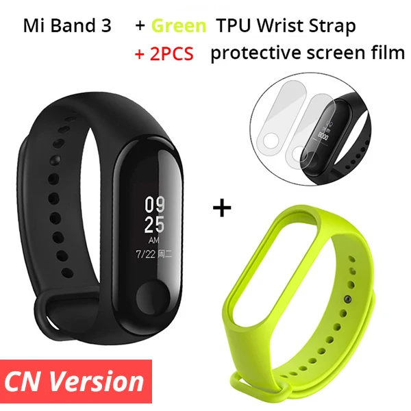 Add Green Strap Xiaomi mi-браслет 3 mi Band 3 мгновенное сообщение каллид водонепроницаемый OLED сенсорный экран mi band 3 mi Band 2 Up Smart Xiao mi Band - Цвет: Add Green Strap