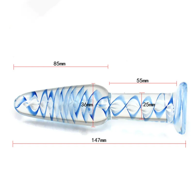 Прозрачный синий стеклянный Анальная пробка Кристальный фаллоимитатор для