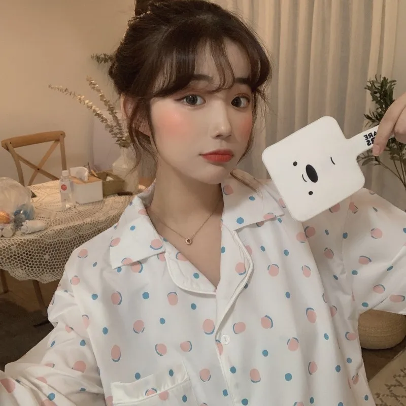 

Fdfklak Spring summer pajamas women sleepwear sets long sleeve cotton pajama set cartoon print home pijama women's pyjamas suit