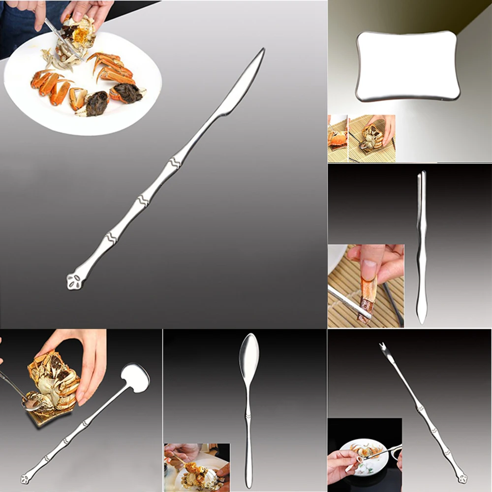 8pcs Seafood Tools Stainless Steel Lobster Crab Cracker Forks Tool Set Seafood Tool Kit with Leather Case Kitchen Accessories