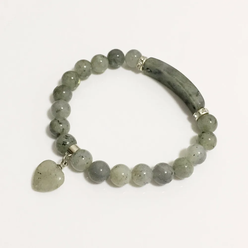 Ретро Камень Reiki Strand браслеты натуральный Лабрадорит Браслет серый лунный камень