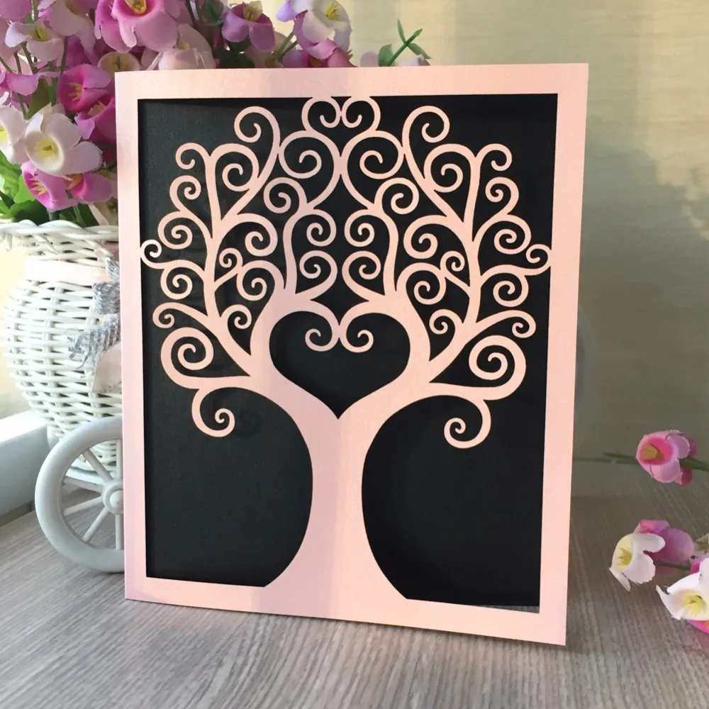 50Pcs Peach Creative Love Tree Hollow Laser Cut Business Party Birthday Invitations Card Decoration Romantic Wedding Suppliers | Дом и сад