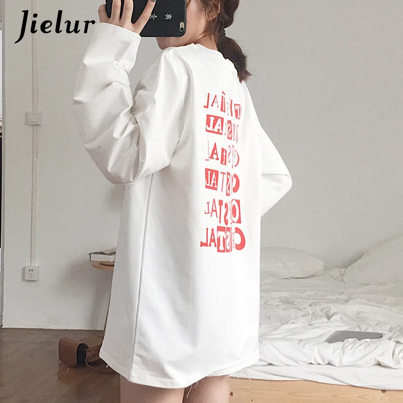 Jielur 2019 харадзюку шикарные футболки с буквенным принтом женские осенние