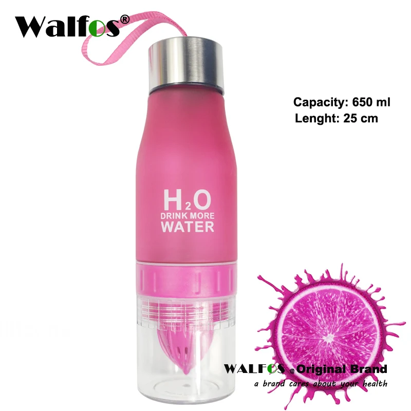WALFOS, пищевая бутылка 650 мл, H2O, лимонный сок, фруктовая бутылка для воды, посуда для заварки, посуда для напитков на открытом воздухе, портативный шейкер, Спортивная бутылка - Цвет: Red