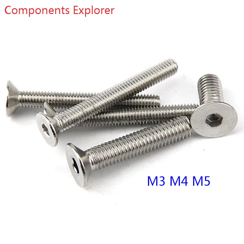 

304# Stainless steel Flat head bolts M3 M4 M5*8/10/12/16/20/25/30mm,100pcs/lot.