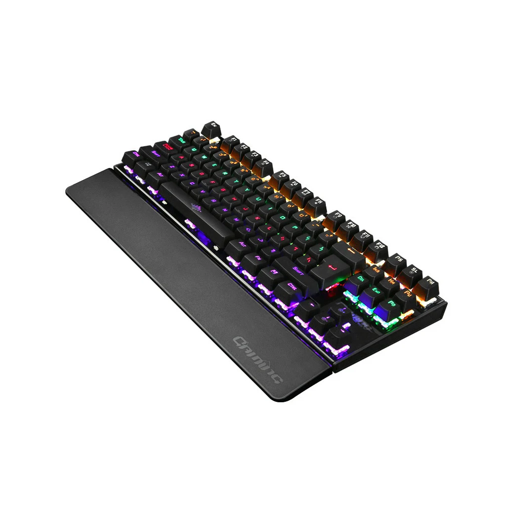 Backlit Mechanical Keyboard Gaming Keyboard Blue Switch 87 Keys Ergonomic Keyboard Suspended Keys with Hand Wrist