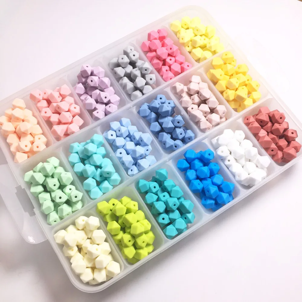 silicone beads Hexagon candy color 100PC baby teether Mini Hexagon bead Necklace Pendant DIY nursing bracelet kids beads