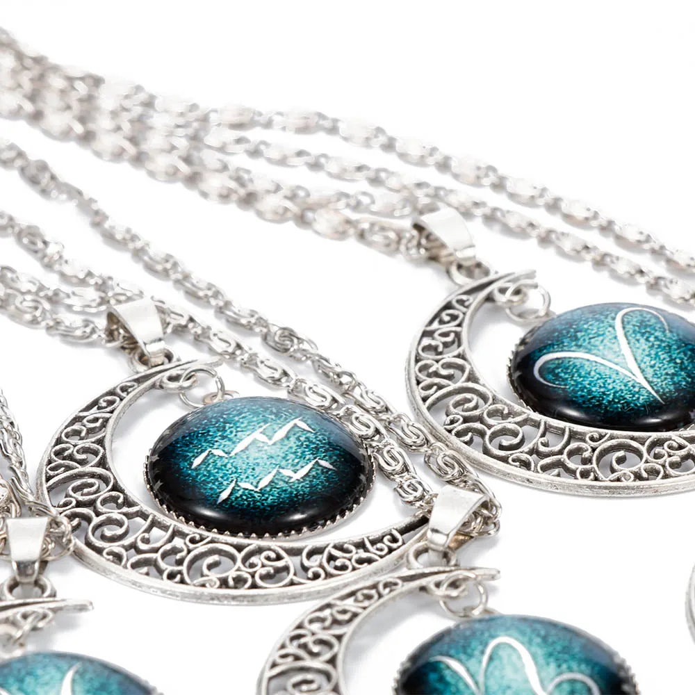 Женское ожерелье с подвеской 12 созвездий круглым камнем светящееся Луной