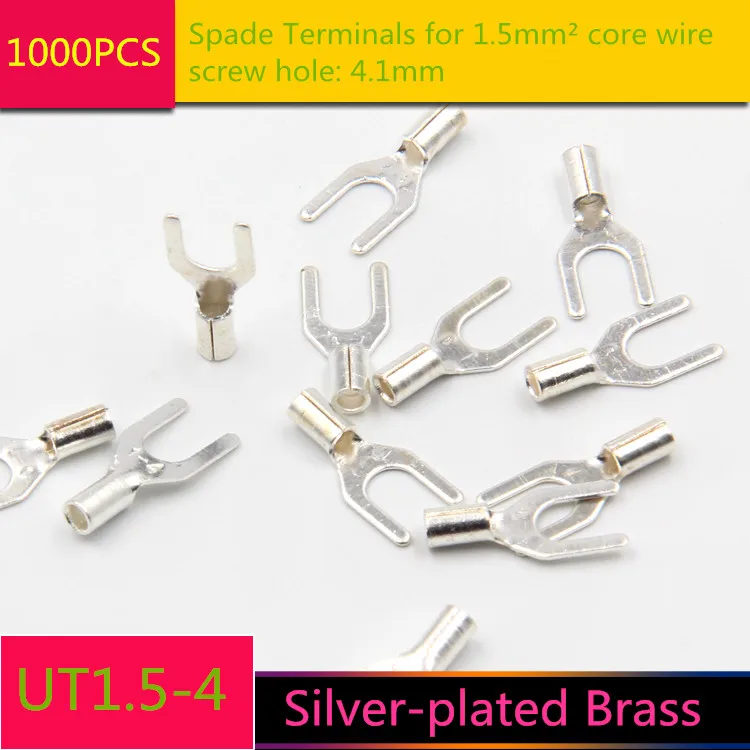 

1000PCS YT1876 UT1.5-4 Spade Terminals Cold - Press Terminal For 1.5 mm2 wire Silver-plated Brass screw hole 4.1mm