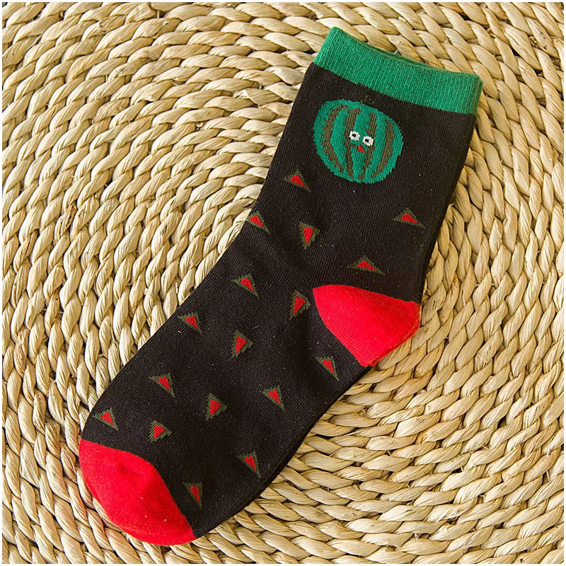 5 Pairs Корейский Стиль Новинка Носки Женщины Фрукты Отпечатано Весна Осень Теплые