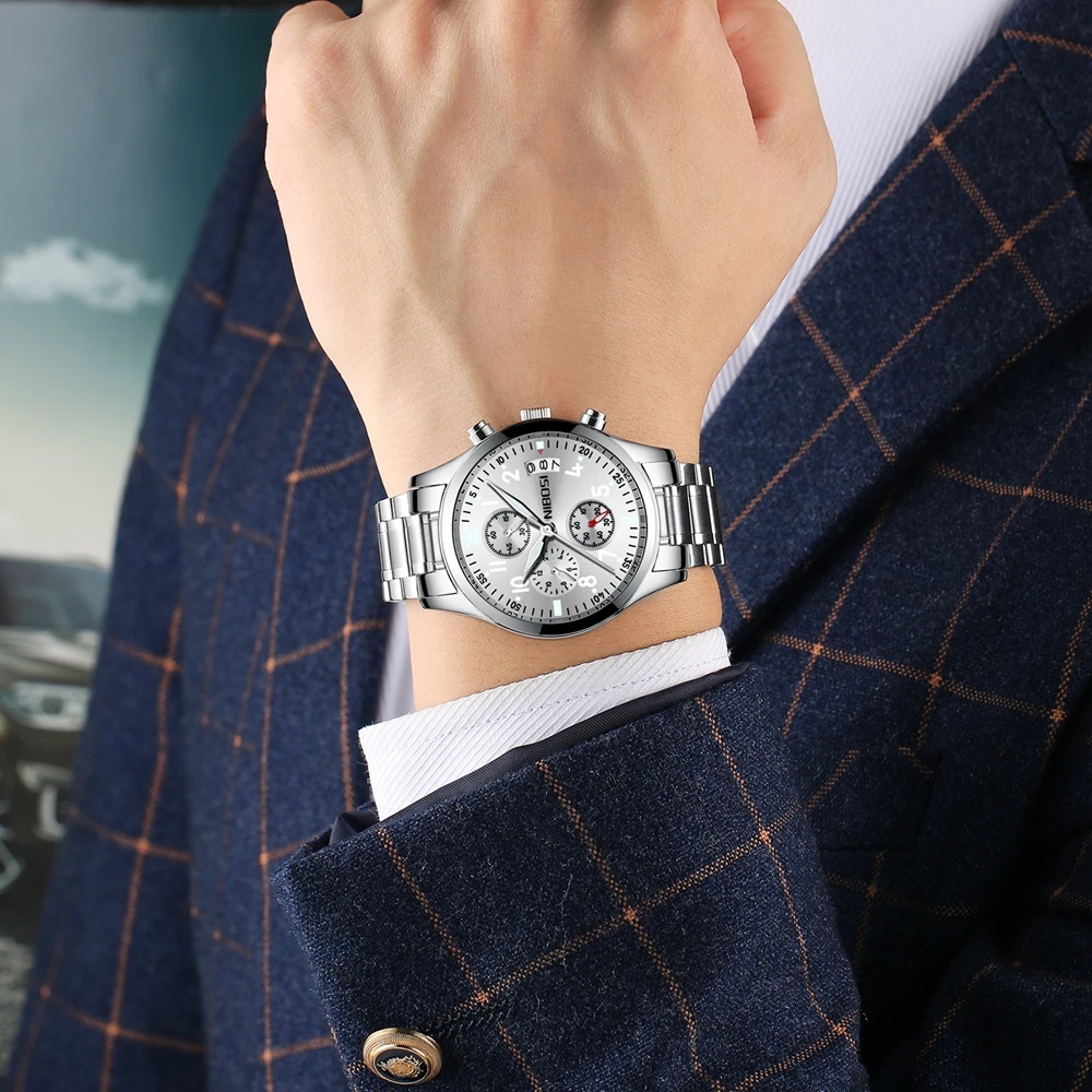 

Relogio Masculino NIBOSI Sport Chronograph Mens Watches Top Brand Luxury Full Steel Quartz Clock Waterproof Big Dial Watch Men