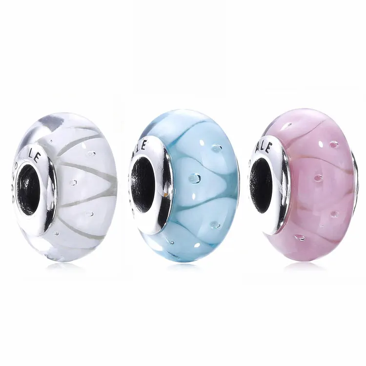 Абстрактный серебряный шарм в белый и розовый синий муранское стекло Подвески из