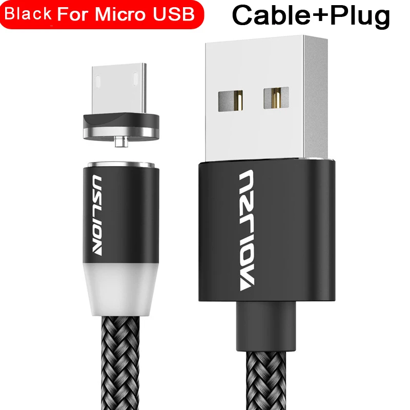 For Micro Black Магнитный usb-кабель USLION для быстрой зарядки, кабель USB type C, Магнитный зарядный кабель Micro usb для зарядки и передачи данных, кабель USB для мобильного телефона - Цвет: For Micro Black