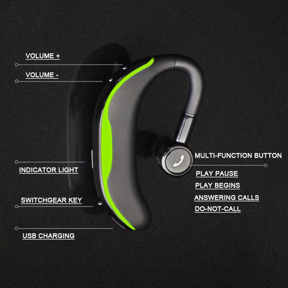 Handsfree Бизнес водонепроницаемые наушники Bluetooth с микрофоном Голосовое управление Беспроводная bluetooth-гарнитура для телефонов ушной крючок