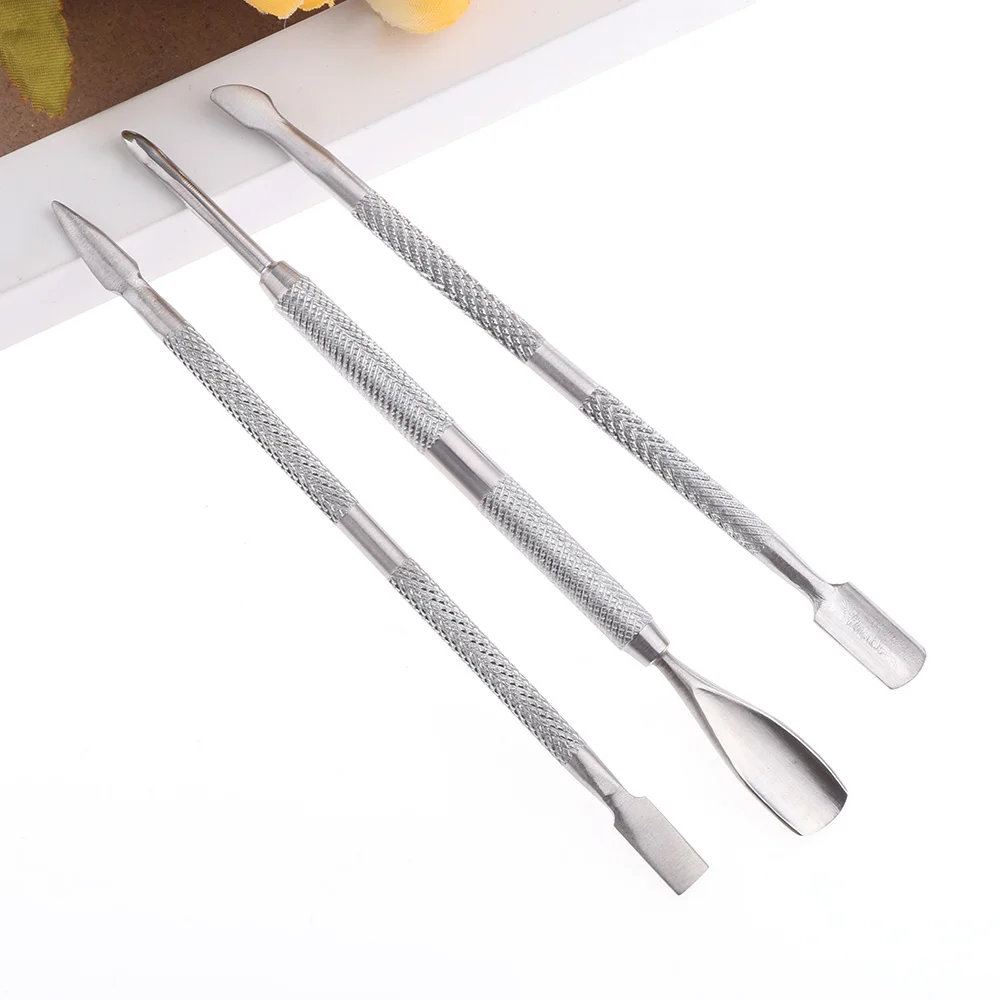 3PCs 1 шт. профессиональный набор из нержавеющей стали, для кутикулы, набор ложек, инструменты для удаления геля, инструменты для дизайна ногтей, двухсторонний инструмент для ухода за кожей, маникюрные наконечники - Цвет: 3PCs