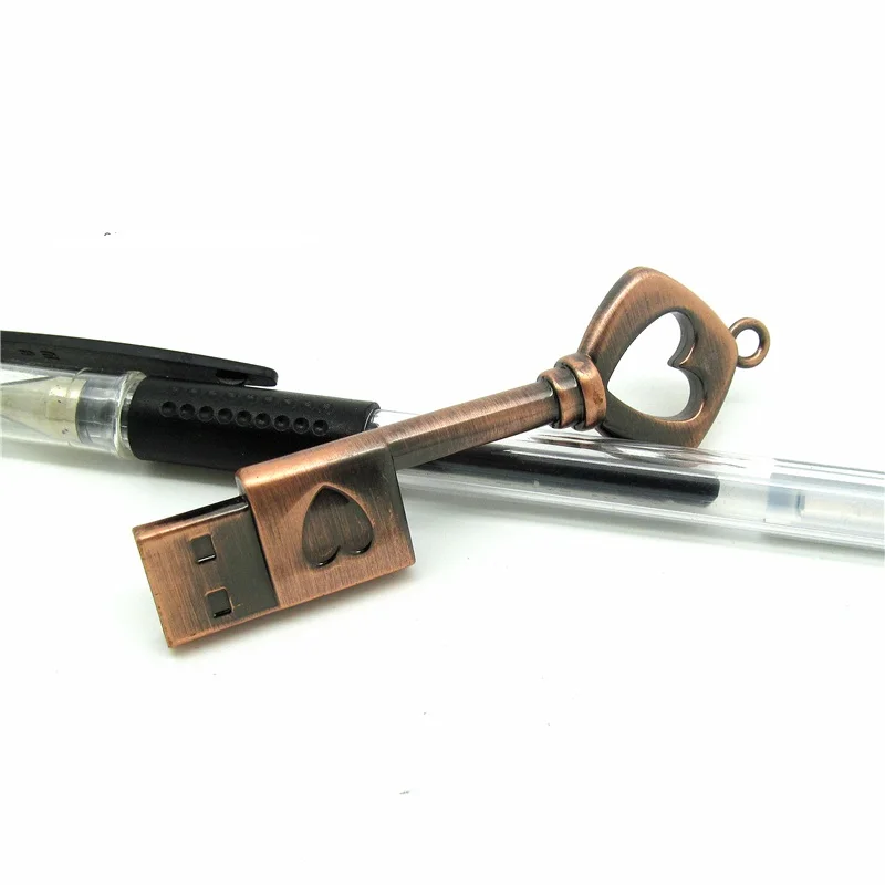 Металлический USB флеш накопитель в форме сердца u диск медный love key 4 ГБ 8 16 32 ручка
