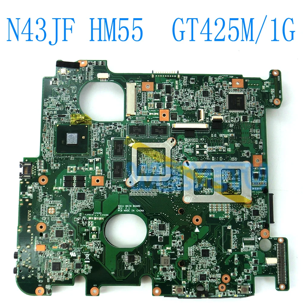 N43JF HM55 GT 425M 1G N11E-GS-A1 Motherboard for ASUS N43JQ N43J N43JM Laptop Mainboard GT425M 1GB 100% Tested |