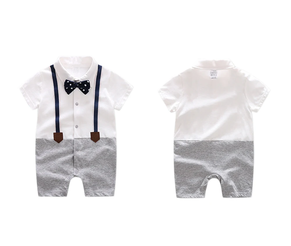 Baby Gentleman Style Rompers Toddler Boys Gentlman Overalls Stripped Smiling Face With Bowtie |