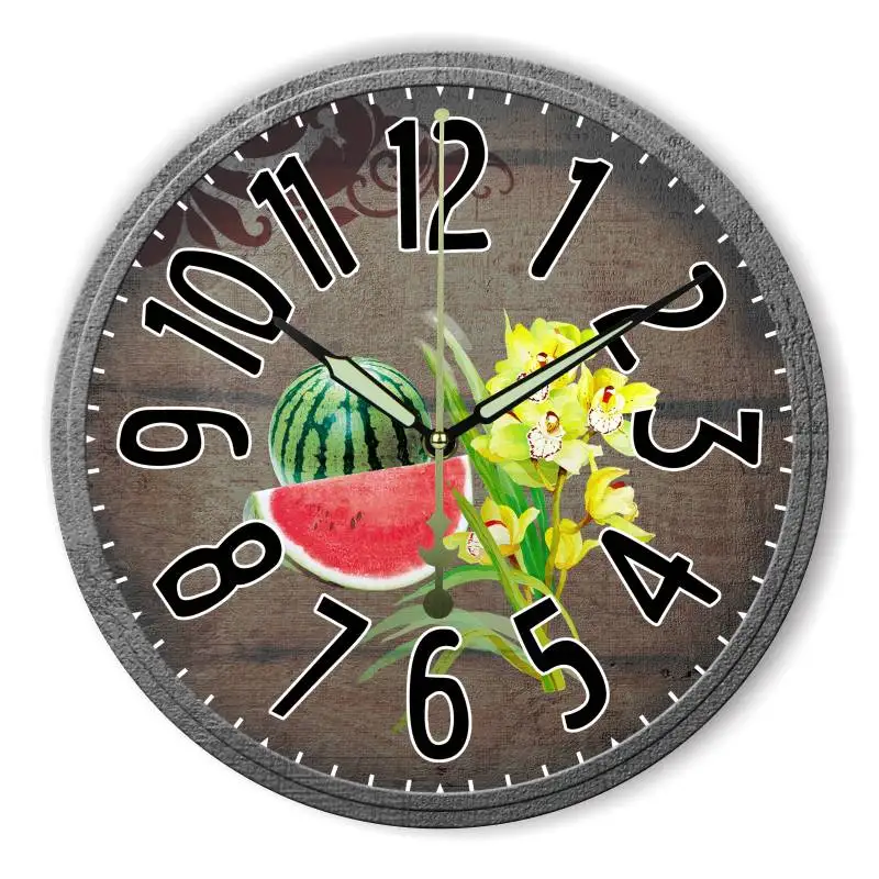 Бренд моды кухня декор стены часы с 3d фрукты и водонепроницаемый циферблат