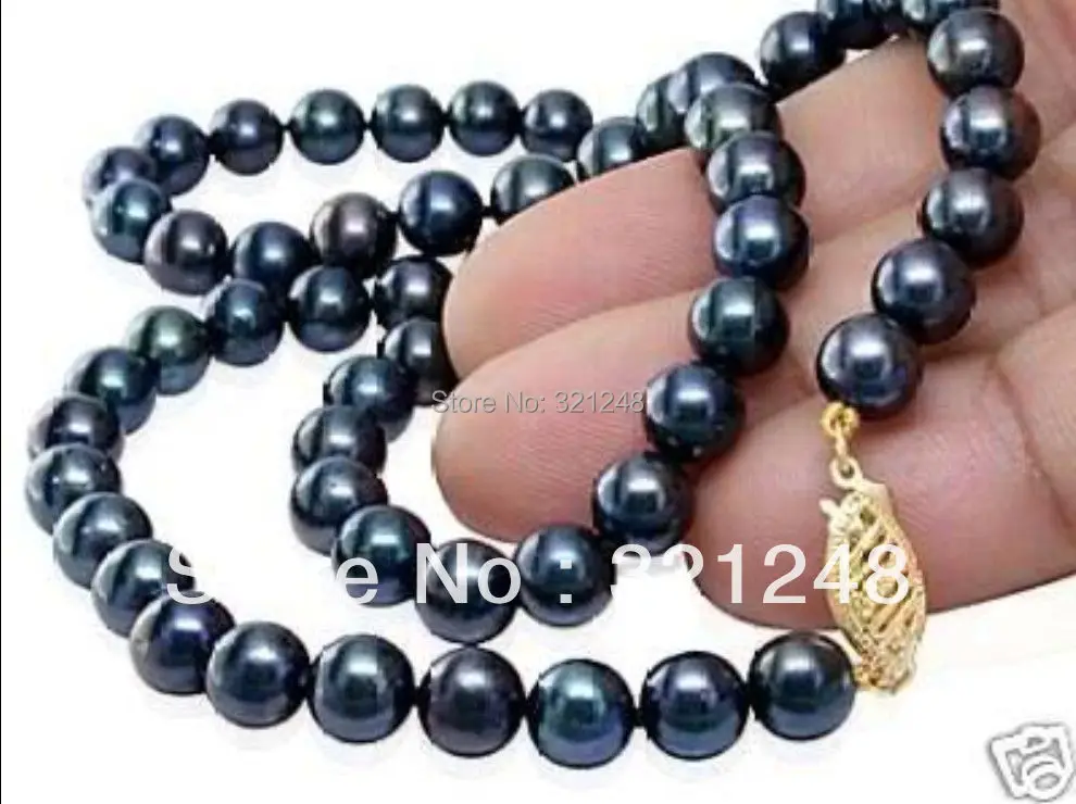 

7-8mm natural black freshwater cultured pearl beads necklace for women high grade weddings party gifts 18" GE4534
