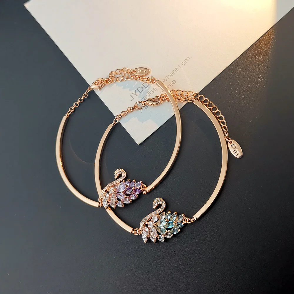 YUN RUO элегантный кубический цирконий камень Лебедь Браслет розовое золото