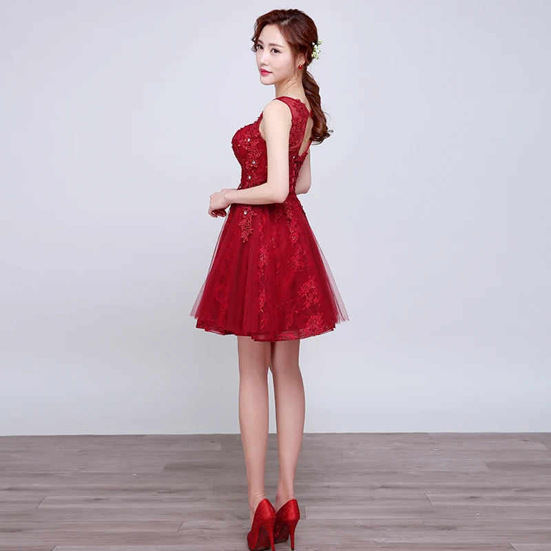 Robe De Soiree Красные кружевные короткие коктейльные платья с разрезом Роскошные вечернее платье для выпускного вечера Выпускные платья Burgundy Розовая Одежда