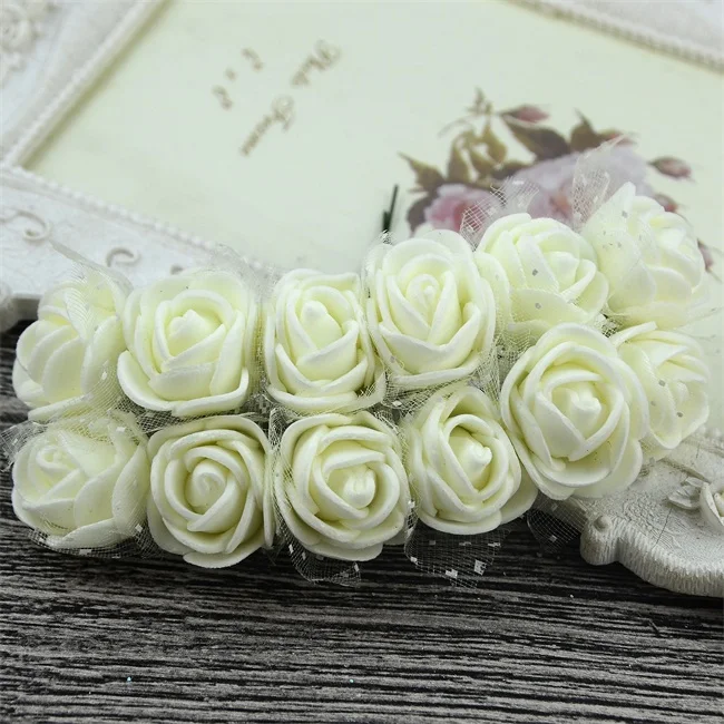 Milk white 144 шт 2 см Искусственный Мини-Поролоновый букет цветов розы многоцветные свадебные цветочные украшения искусственные цветы для скрапбукинга венок - Цвет: Milk white