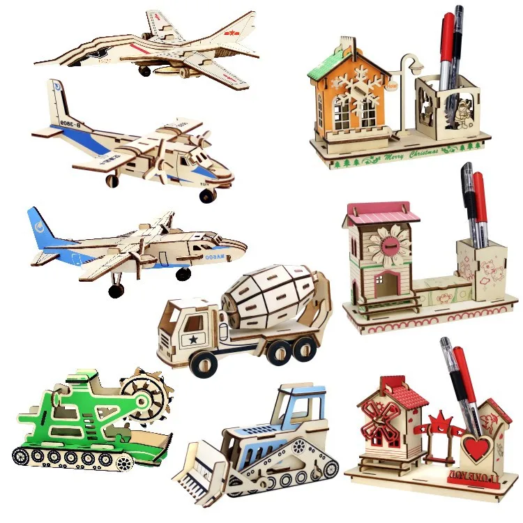 

DIy Crafts Assembly Wooden 3D Puzzle Small Size Model Building Kits Toys Kids Teens DIY Eductionnal Toys AirPlane Penholder