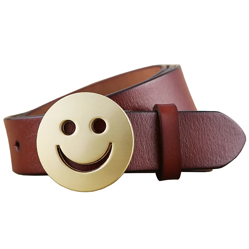 Женский кожаный ремень Smile face модный из натуральной воловьей кожи с пряжкой
