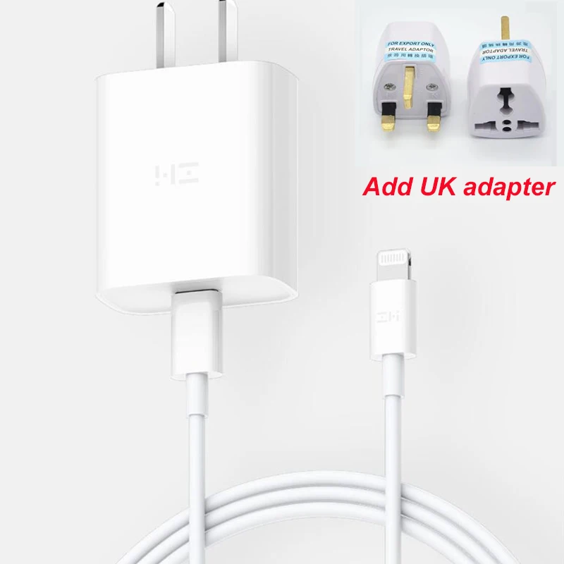 UK xiaomi ZMI PD 3,0 18 Вт адаптер для быстрой зарядки 100 см USB type-c для освещения кабель для передачи данных для xiaomi 9/8 huawei mate 20 Iphone - Цвет: UK