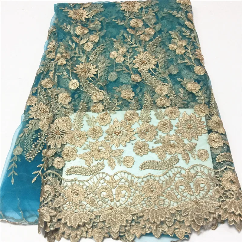 

African blue Lace Fabric Wedding dress French Nigerian tulle net Fabrics cheap price wholesale tulle lace fabric with beads