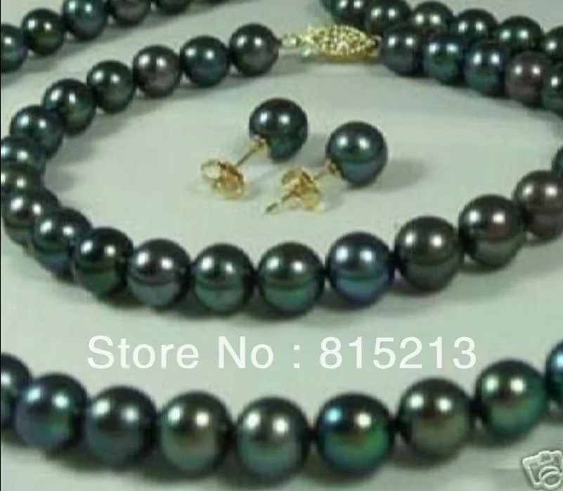 

ddh00312 8-9mm Black Natural Pearl Necklaces Bracelets Earrings Set