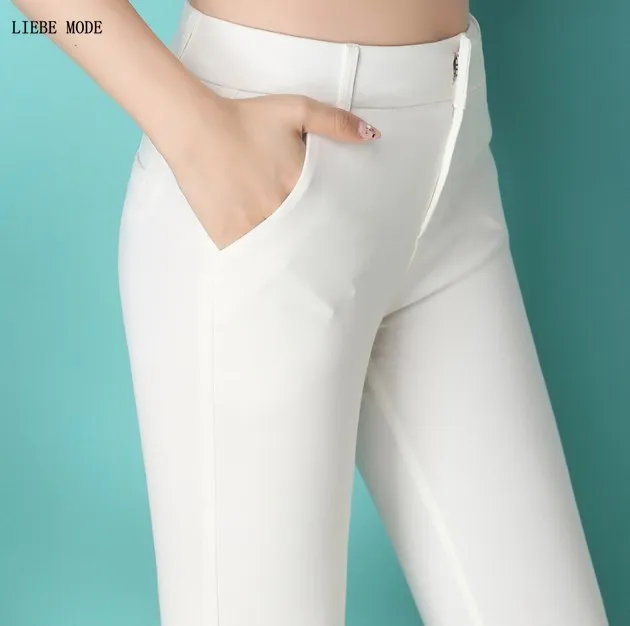 

Woman Cotton Black White Red Blue Slim Flare Pants Skinny Leg Long Trousers Women Office Work Pants Female Formal Bell Trousers
