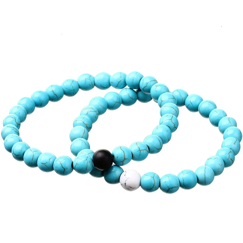 2018 Горячая продажа пары браслет с голубыми бусинами для мужчин эластичная