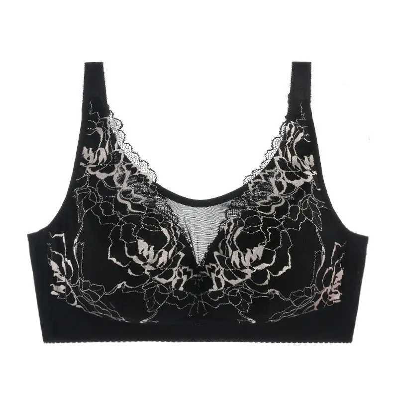 Black Полная чашка, полная фигура, поддержка, без косточек, женский бюстгальтер размера плюс, Макс. 95с, тонкая чашка, пуш-ап, нижнее белье, сексуальное, кружевное, без подкладки, бюстгальтер-минимайзер, Bh - Цвет: Black