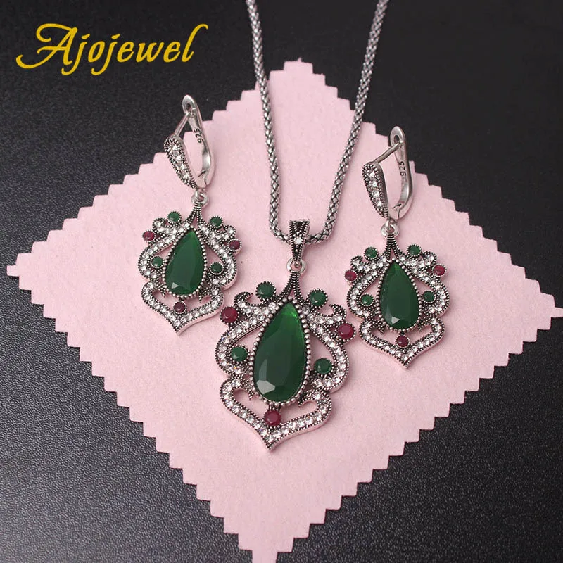 Ajojewel зеленый/красный полимерный камень Винтажные Ювелирные наборы для женщин