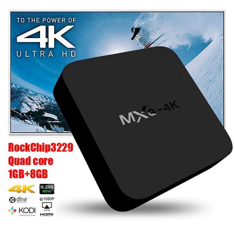 Mxq 4 К 10 бит 60FPS H.265 RK3229 Quad-Core Smart Android ТВ коробка 1 ГБ 8 HD 1080 P * 2 2.4 г Wi-Fi потоковое Коди