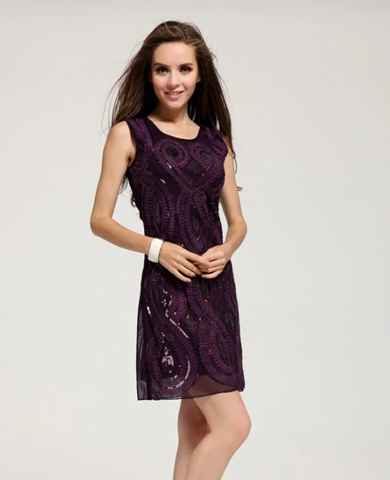 Летнее женское платье 2016 модное с блестками без рукавов тонкое Клубное на