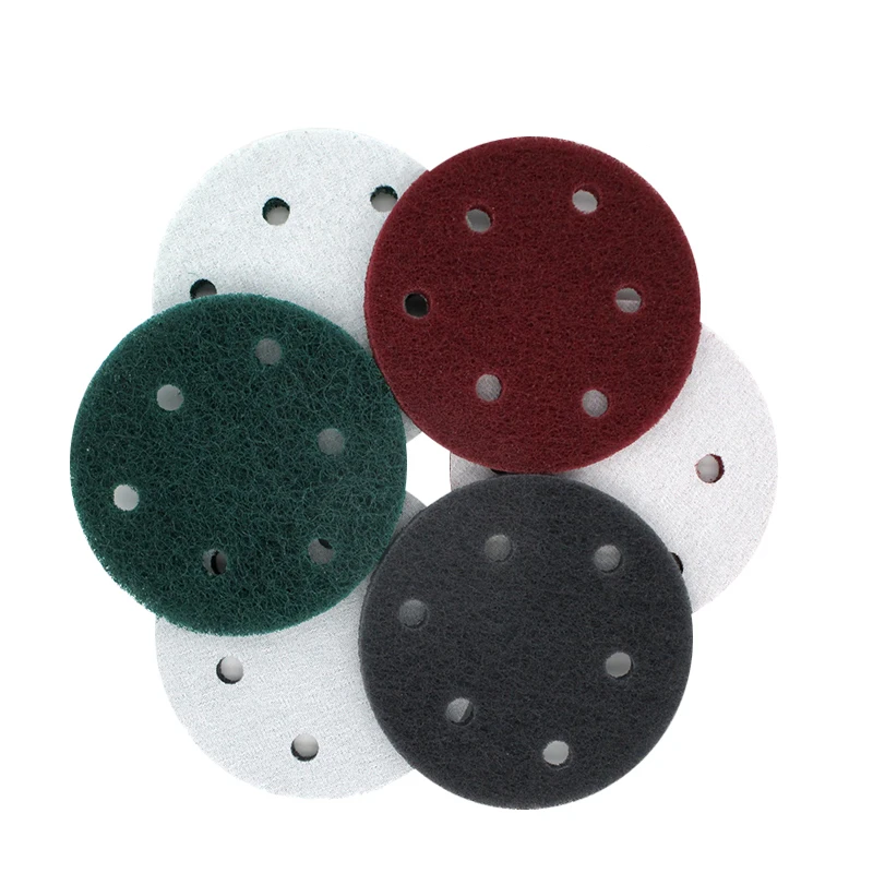 

12PCS 5 Inch 6-Hole 240-800 Grit Multi-purpose Flocking Scouring Pad Industrial Heavy Duty Nylon Cloth for Polishing & Grinding
