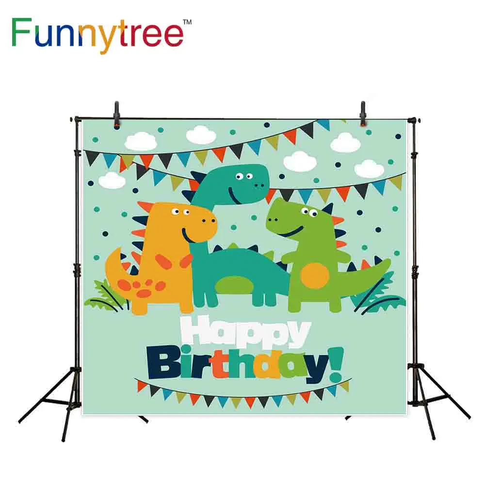 Funnytree happy birthday Dinosaur party backdrops banner photography studio children photo background photophone vinyl photozone |
