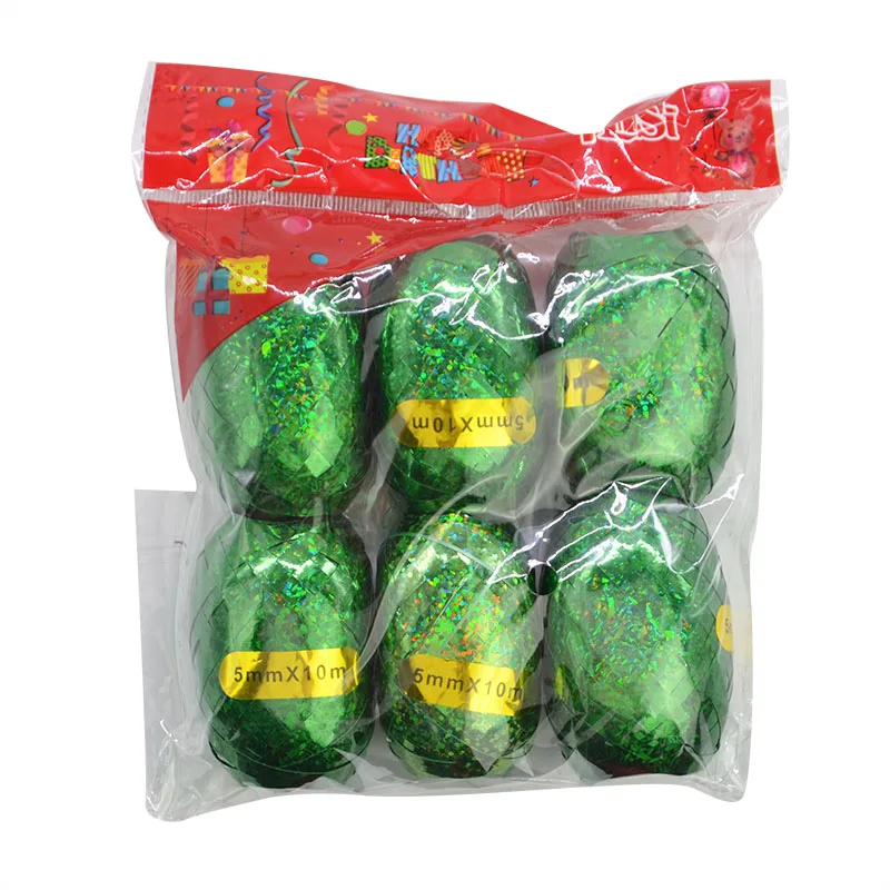 Green 6 шт., 5 мм* 10 м, воздушный шар из фольги, лазерный шар, белая, розовая, Золотая лента, украшение для свадьбы, дня рождения, вечеринки, воздушный шар, упаковка, кран - Цвет: Green