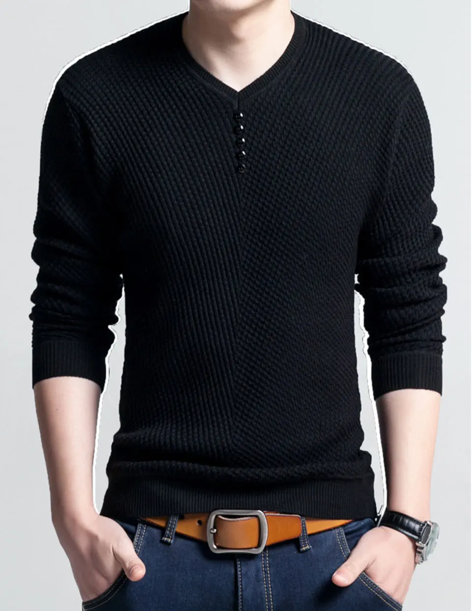 С длинным рукавом вязаный свитер Для мужчин осень-зима Повседневное Slim Fit Рождество трикотаж Для мужчин s одежда с v-образным вырезом Пуловер мужской sueter hombre