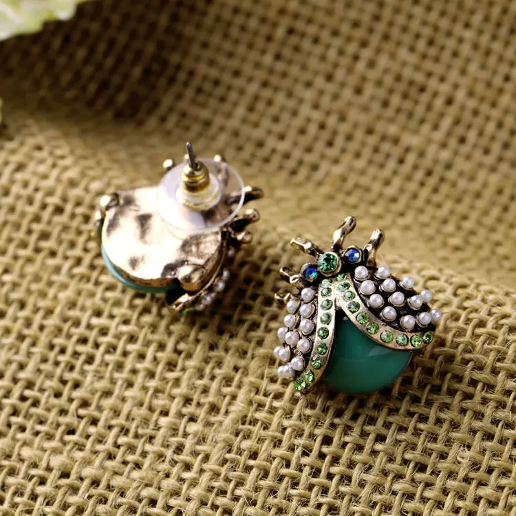 Серьги гвоздики золотого цвета с божьей коровкой|colorful stud earings|stud earringsearings with animals |