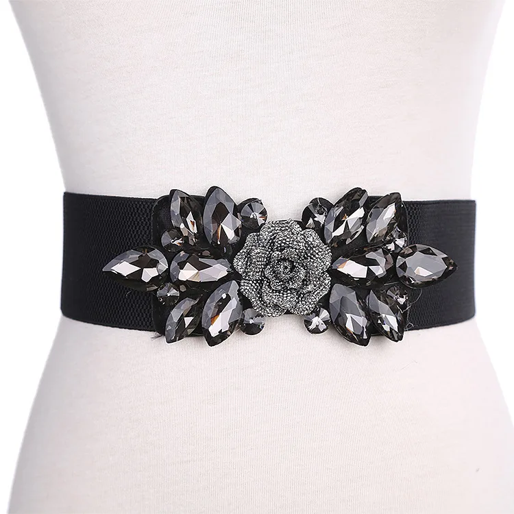 

Fashion Crystal Belt for Women Black White Gold Beaded String Waist