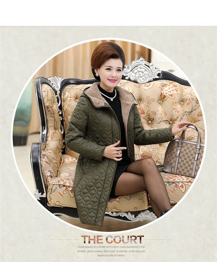 Women Parkas Thick Jacket Winter Coat Long Middle-aged Hooded Warm Cotton Outwear Plus Size 4XL Elderly Mom Padded Velvet Coats