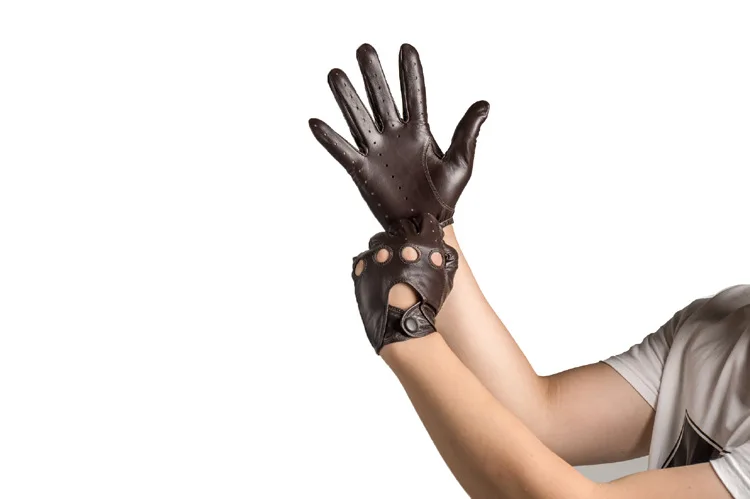 Итальянские мужские перчатки Goatskin, модные мотоциклетные перчатки из натуральной кожи, перчатки для водителей без пальцев, роскошные перчатки с кнопками, черные, коричневые